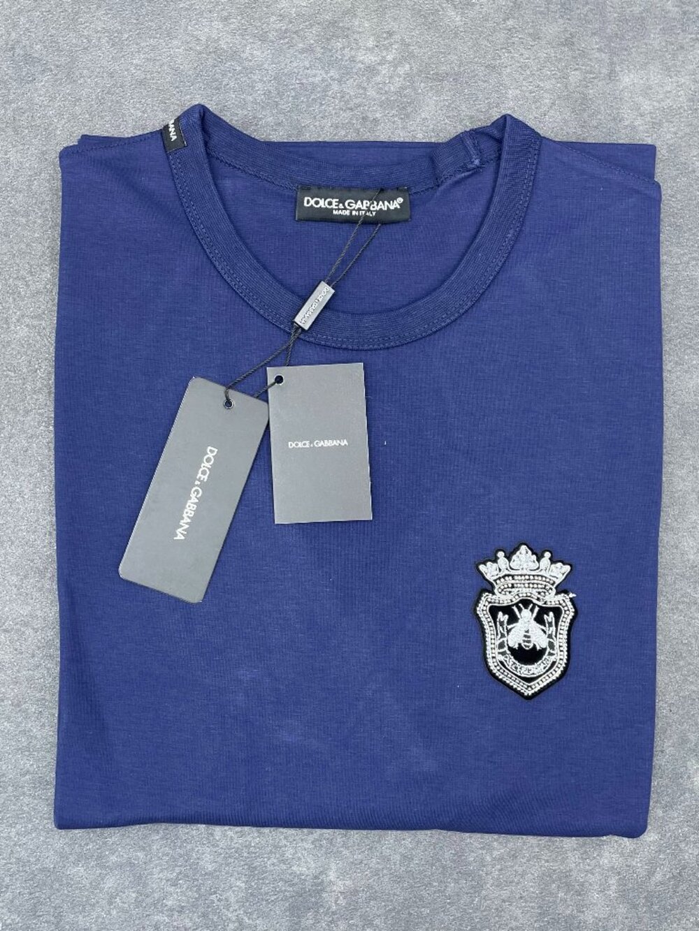 Dolce & Gabbana Men’s Blue Crest Logo T-Shirt- Size 52 (XL)